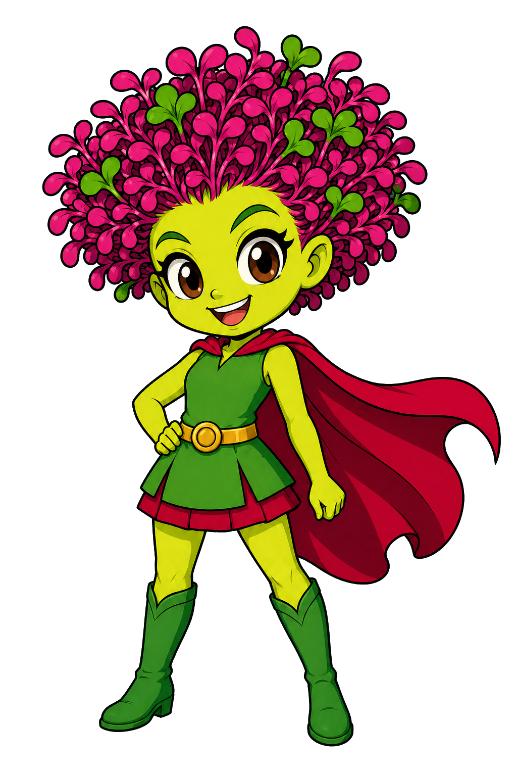 Mila standing confidently with one hand on her hip